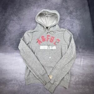 Grey Hoodie Stitched Lettering Drawstring Hood Cozy Worn-In Vintage Y2K